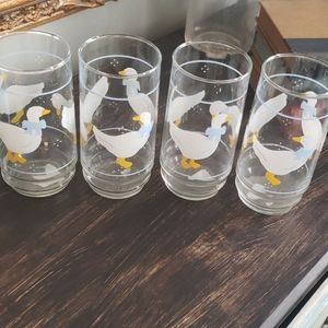 Vintage Milk Glasses- Blue Bow Country Geese
